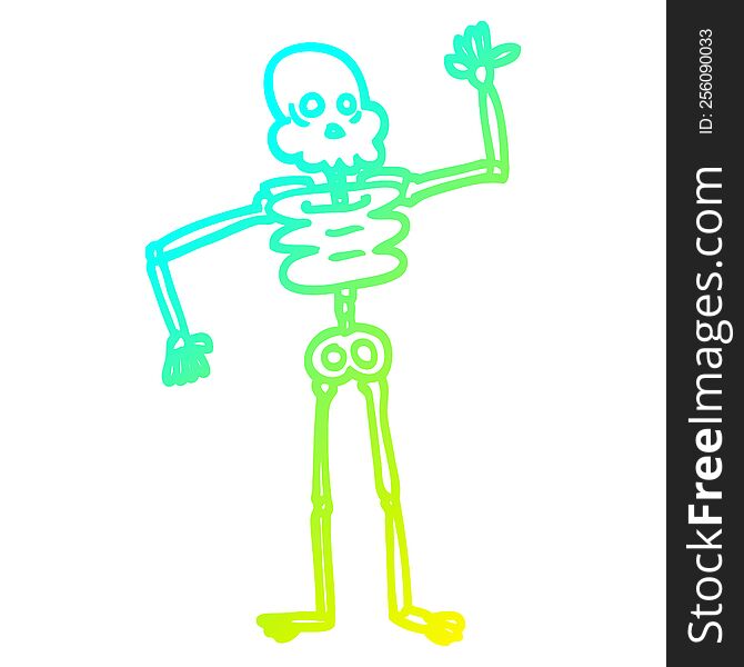 cold gradient line drawing of a cartoon skeleton