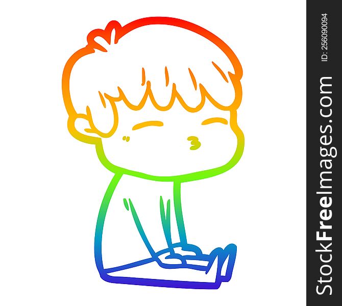 Rainbow Gradient Line Drawing Cartoon Frustrated Man