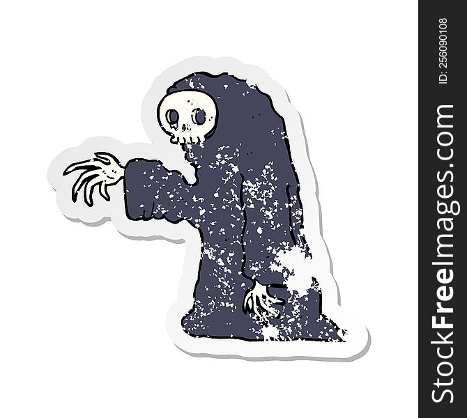 retro distressed sticker of a cartoon spooky halloween costume