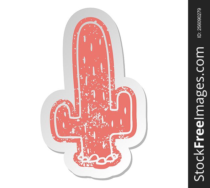 distressed old cartoon sticker of a cactus. distressed old cartoon sticker of a cactus