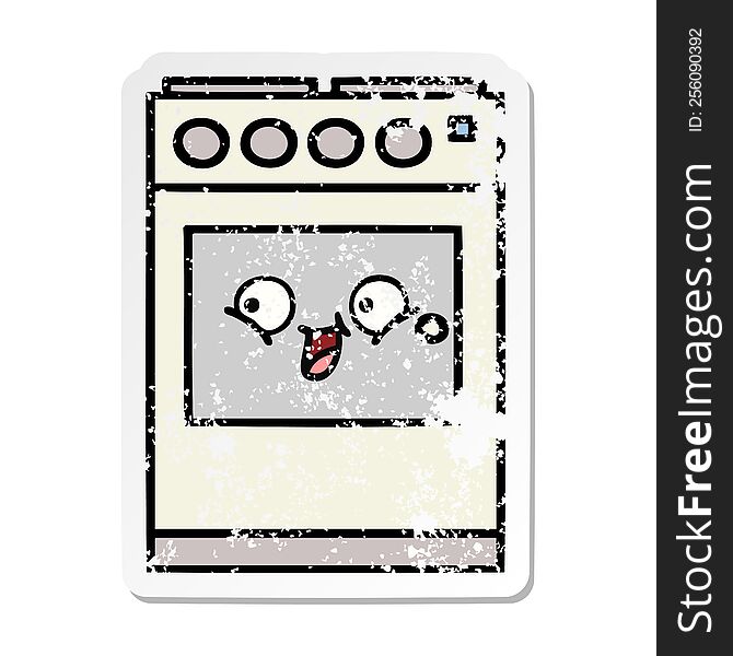 Distressed Sticker Of A Cute Cartoon Kitchen Oven