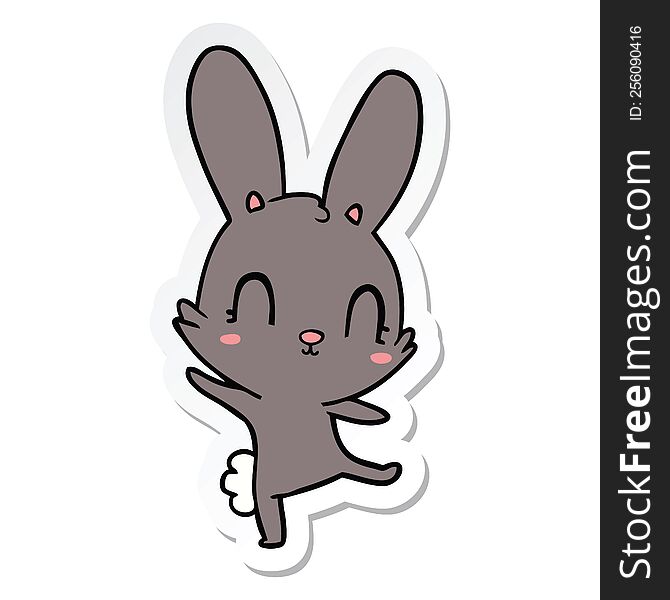 Sticker Of A Cute Cartoon Rabbit Dancing