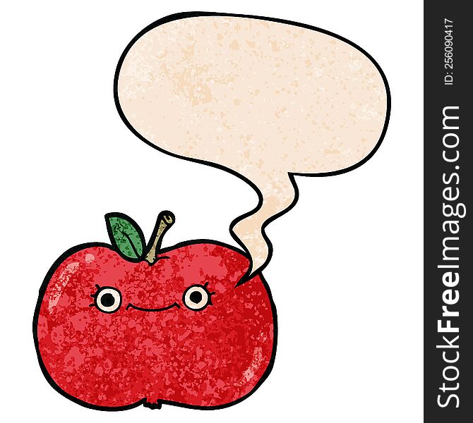 Cute Cartoon Apple And Speech Bubble In Retro Texture Style