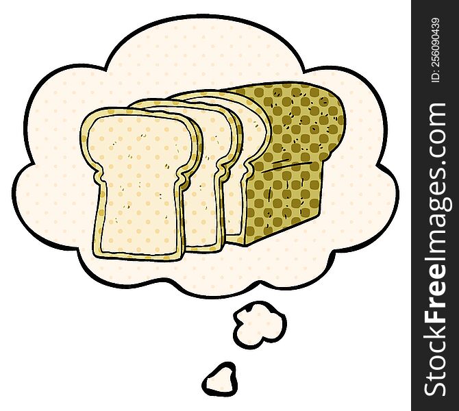 Cartoon Sliced Bread And Thought Bubble In Comic Book Style