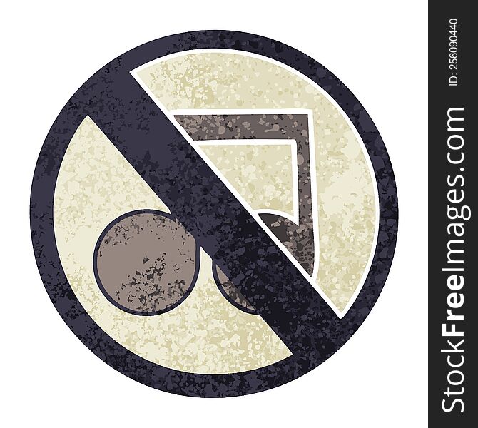 retro illustration style cartoon of a no music allowed sign