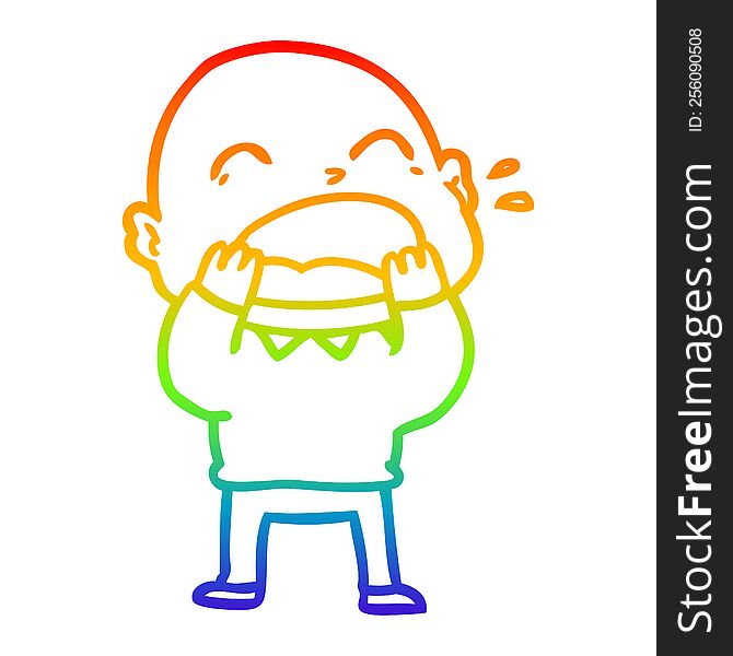 Rainbow Gradient Line Drawing Cartoon Shouting Bald Man