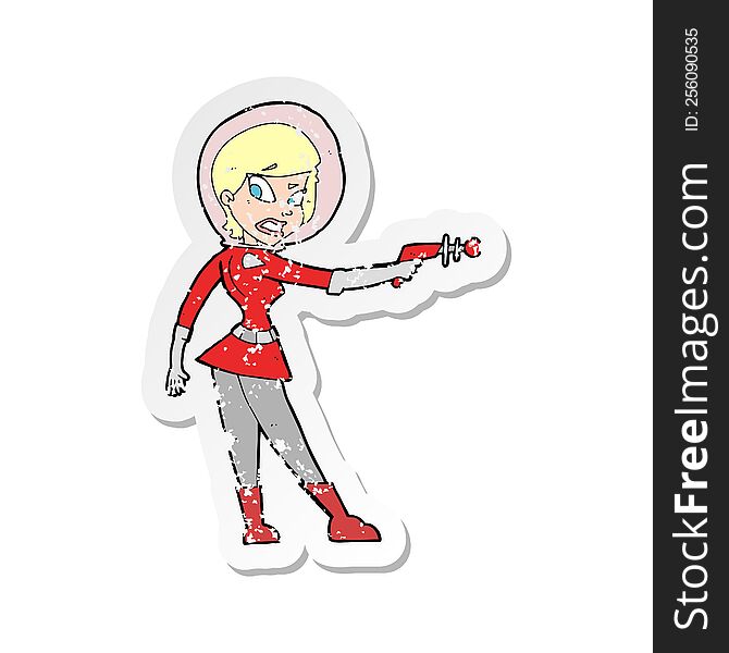 Retro Distressed Sticker Of A Cartoon Sci Fi Girl