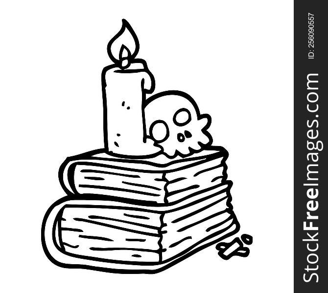 Line Drawing Cartoon Spooky Old Spell Books