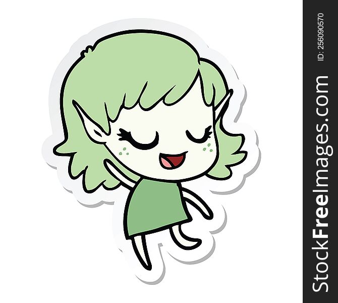 Sticker Of A Happy Cartoon Elf Girl