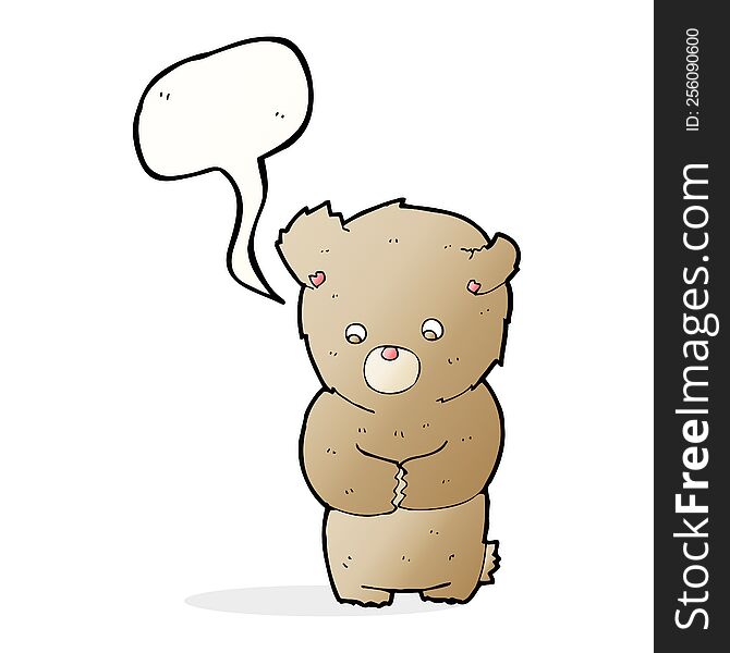 Cartoon Shy Teddy Bear With Speech Bubble