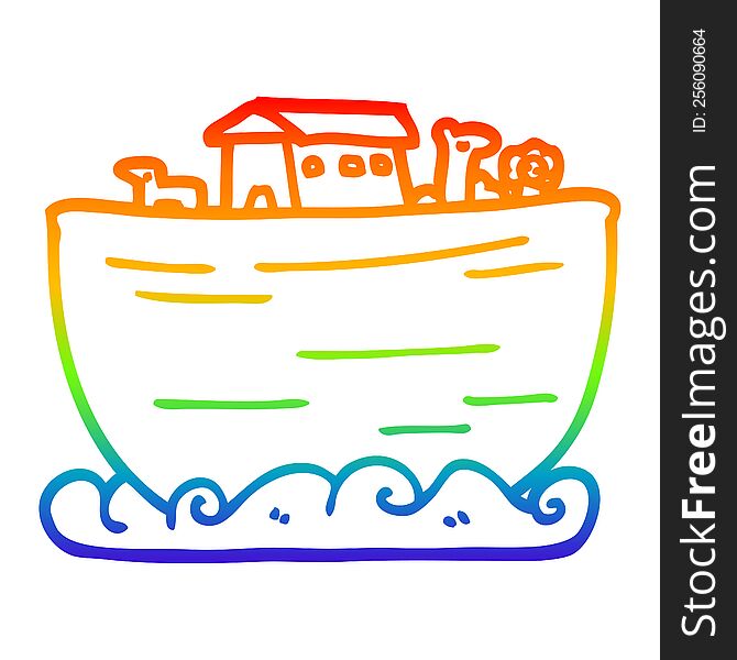 rainbow gradient line drawing of a cartoon noahs ark