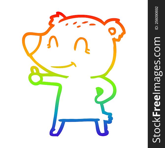 Rainbow Gradient Line Drawing Cartoon Bear Giving Thumbs Up Sign