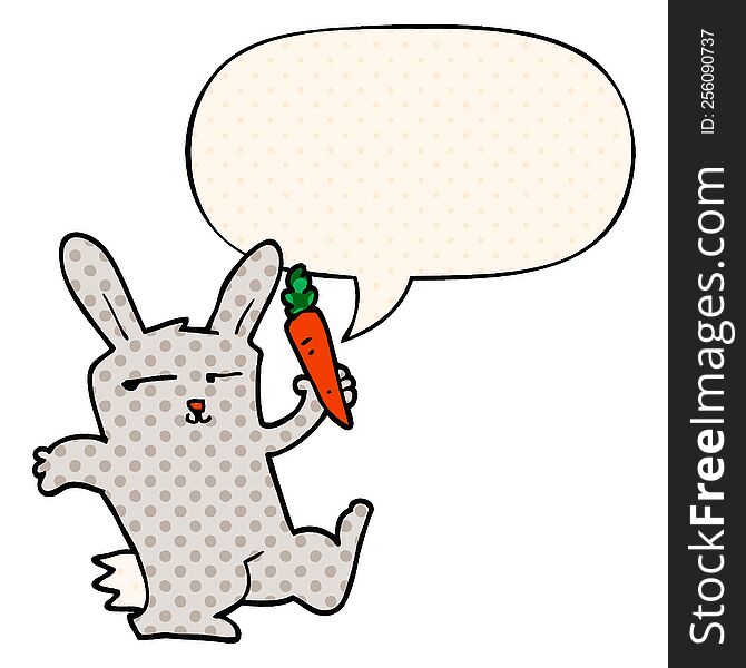 Cartoon Rabbit And Carrot And Speech Bubble In Comic Book Style