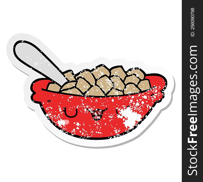 distressed sticker of a cute cartoon bowl of cereal