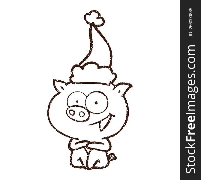 Christmas Pig Charcoal Drawing