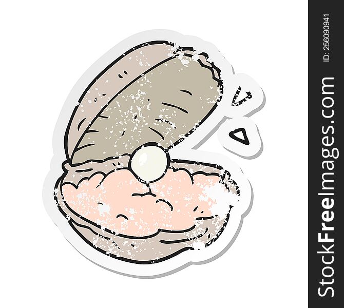 retro distressed sticker of a cartoon oyster with pearl