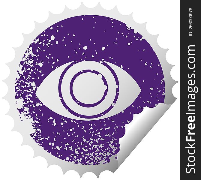 Distressed Circular Peeling Sticker Symbol Eye