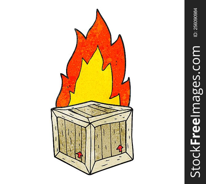freehand textured cartoon burning crate