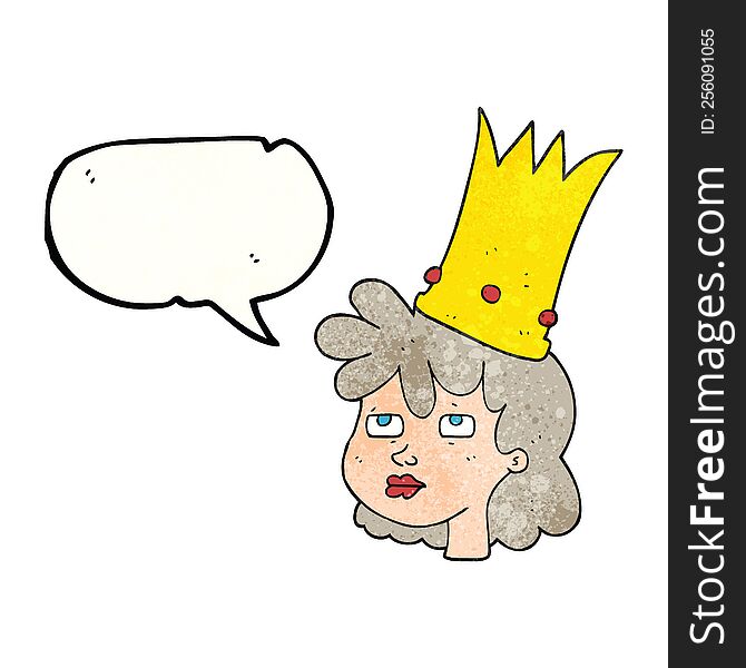 freehand speech bubble textured cartoon queen with crown