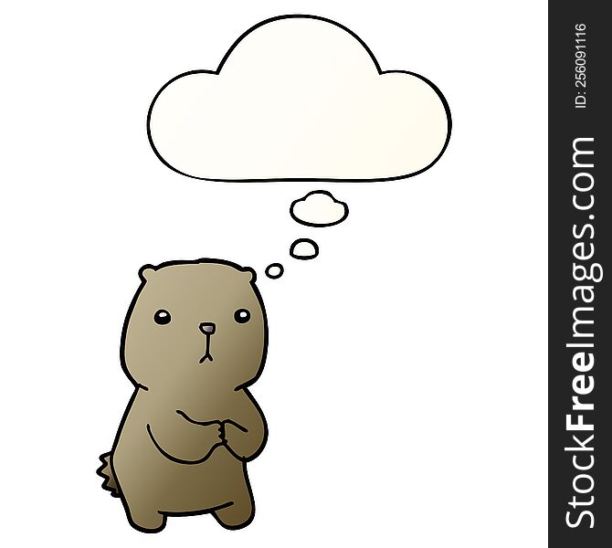 cartoon worried bear with thought bubble in smooth gradient style