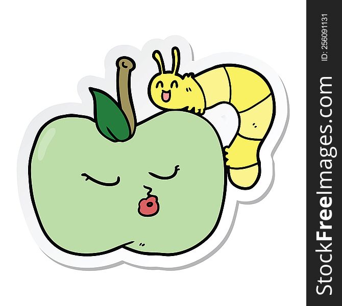 sticker of a cartoon pretty apple and bug