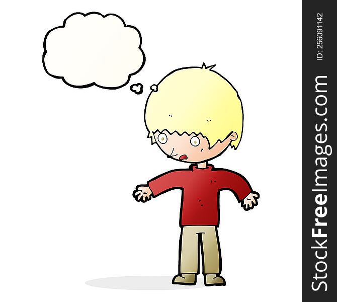 cartoon confused boy with thought bubble