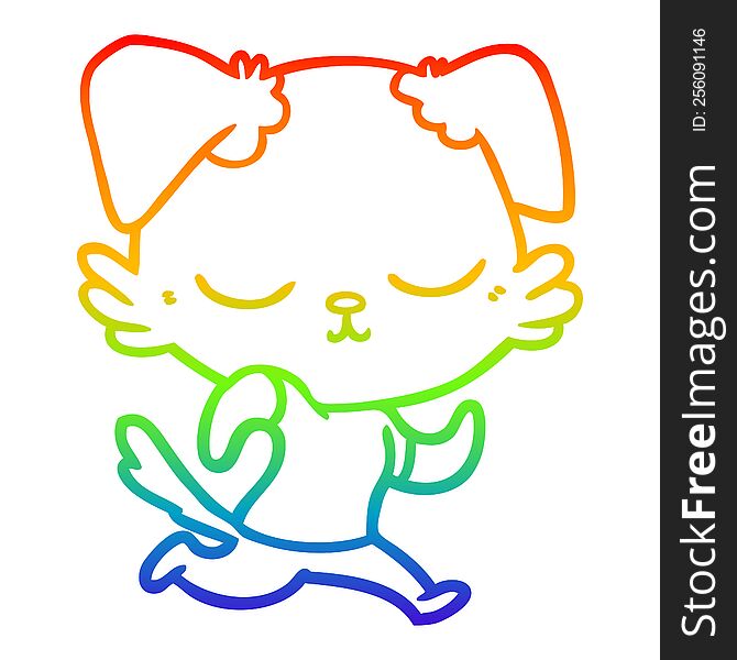 rainbow gradient line drawing of a cute cartoon dog running