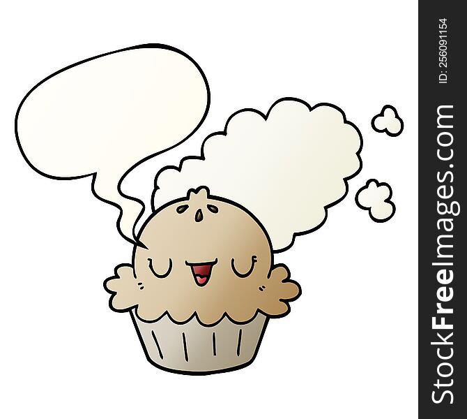 Cute Cartoon Pie And Speech Bubble In Smooth Gradient Style