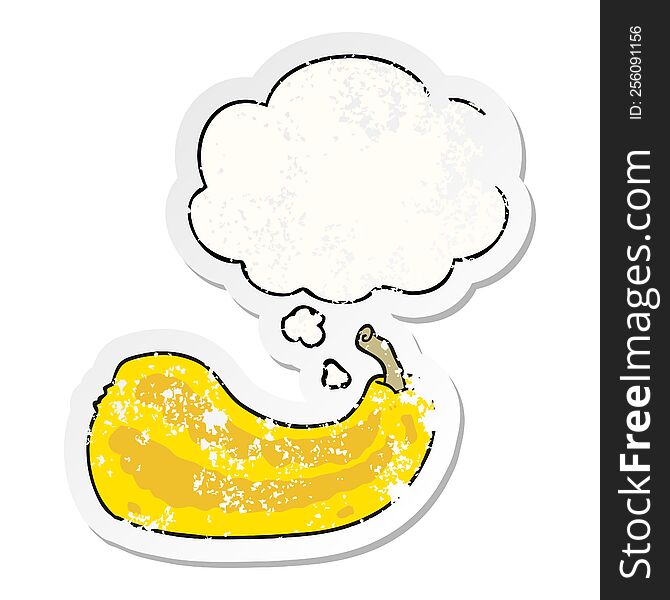Cartoon Squash And Thought Bubble As A Distressed Worn Sticker