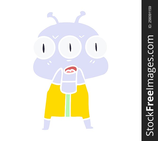 flat color style cartoon three eyed alien