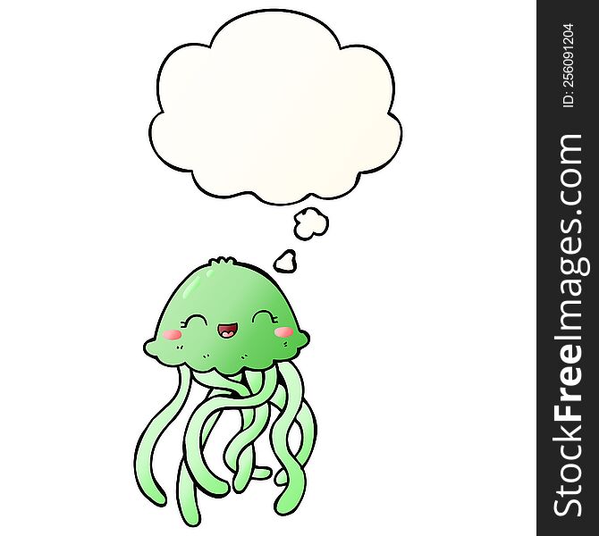 Cute Cartoon Jellyfish And Thought Bubble In Smooth Gradient Style