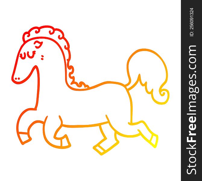 Warm Gradient Line Drawing Cartoon Horse Running