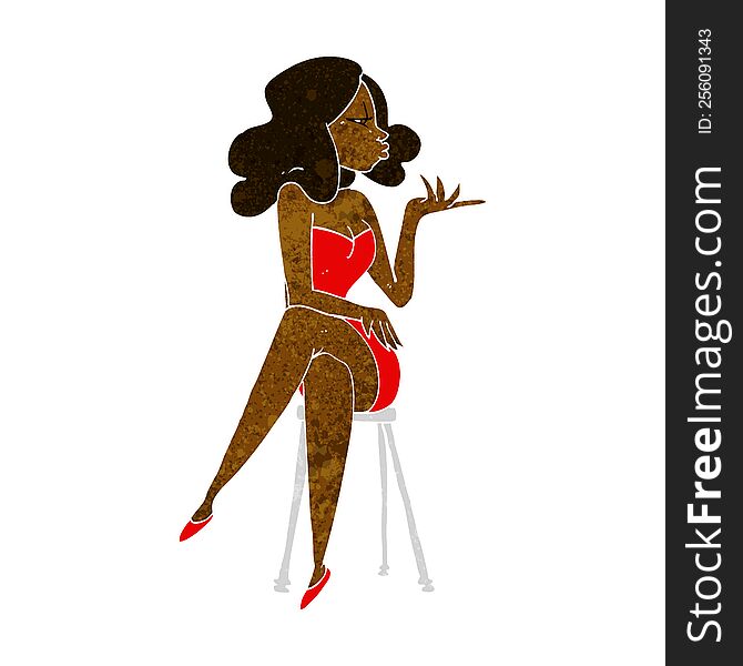 Cartoon Woman Sitting On Bar Stool