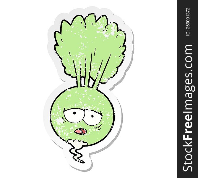 distressed sticker of a cartoon root vegetable