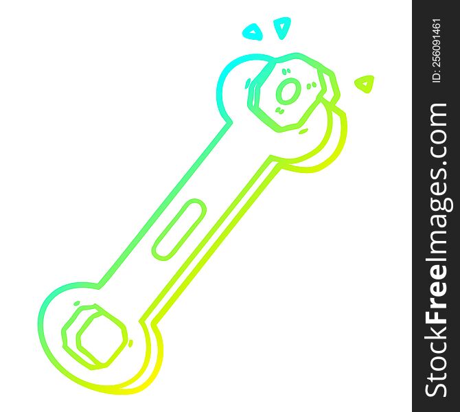 cold gradient line drawing of a cartoon spanner turning nut