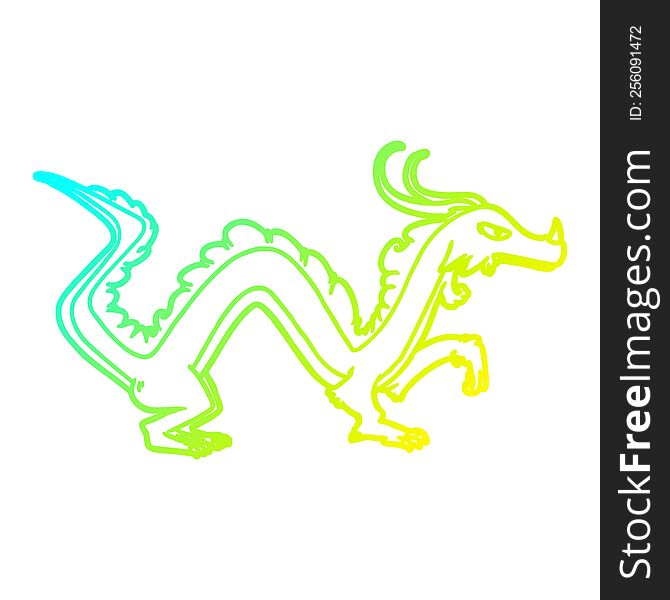 Cold Gradient Line Drawing Cartoon Dragon