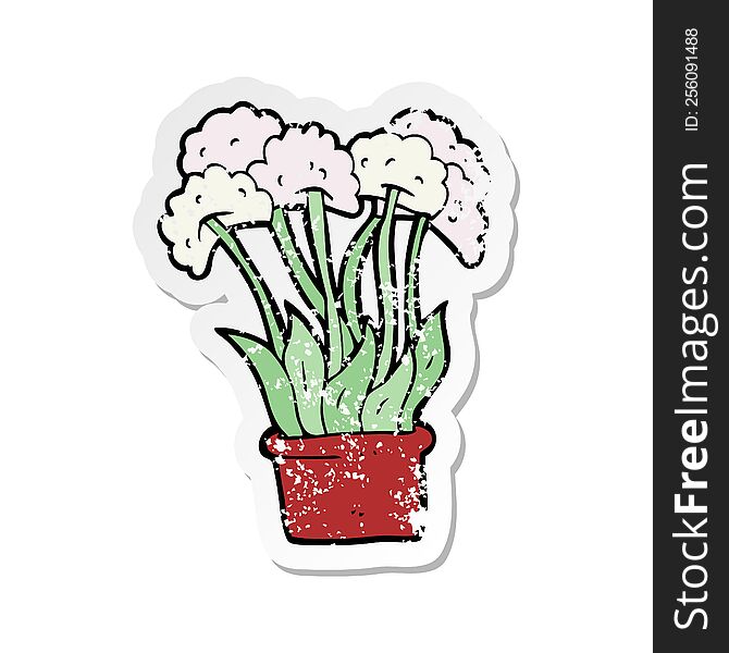 Retro Distressed Sticker Of A Cartoon Flowers In Pot