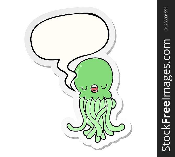 cartoon jellyfish with speech bubble sticker. cartoon jellyfish with speech bubble sticker