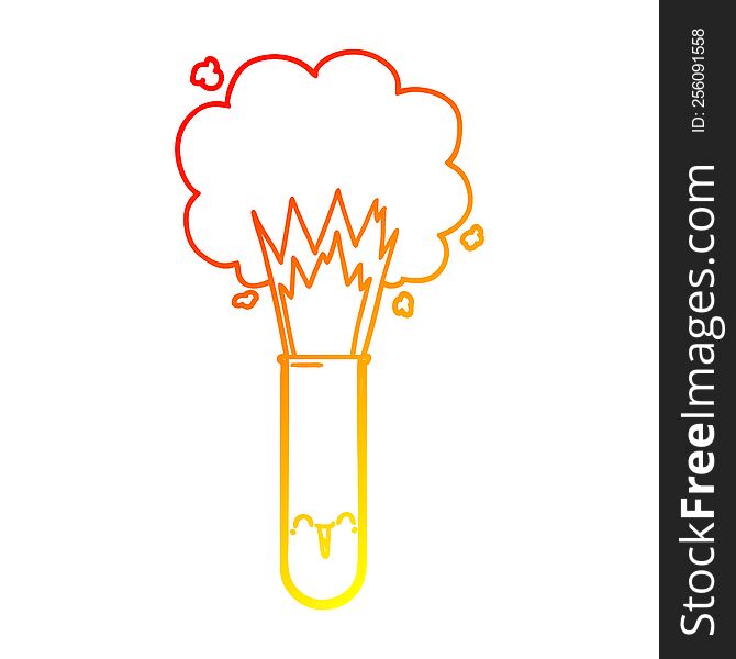 Warm Gradient Line Drawing Cartoon Exploding Chemicals In Test Tube