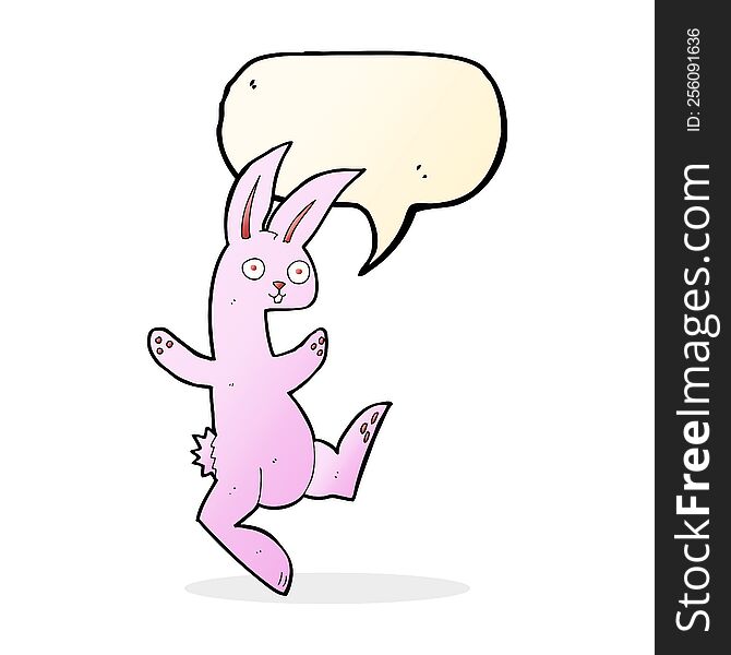 funny cartoon pink rabbit with speech bubble