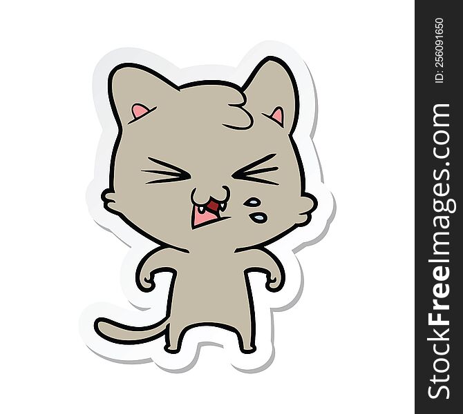 sticker of a cartoon hissing cat