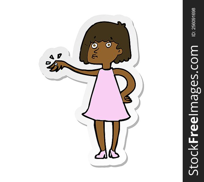 Sticker Of A Cartoon Woman Showing Off Engagement Ring