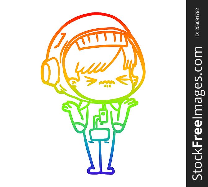 rainbow gradient line drawing of a confused cartoon space girl