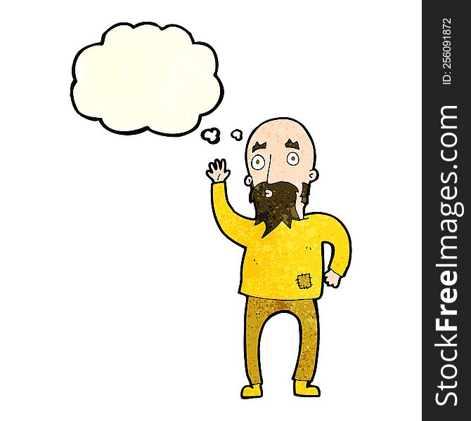 Cartoon Bearded Man Waving With Thought Bubble