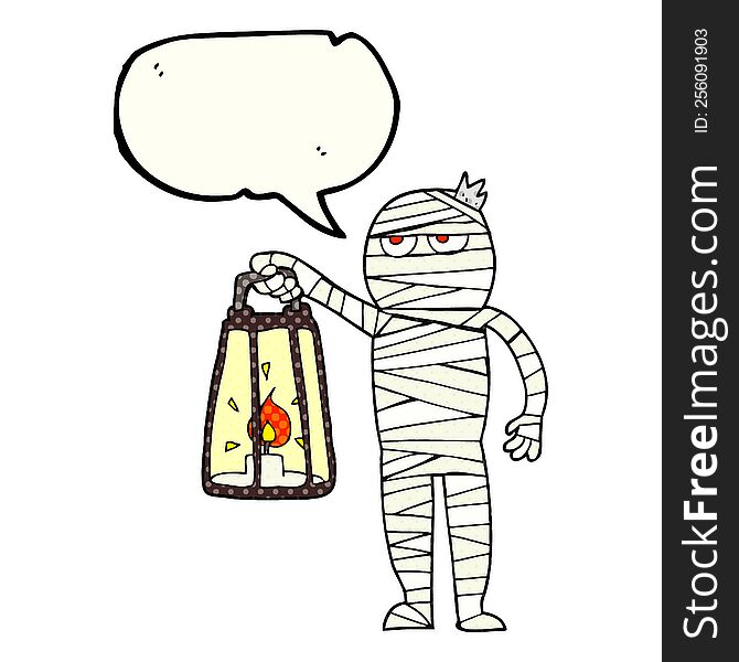 freehand drawn comic book speech bubble cartoon mummy