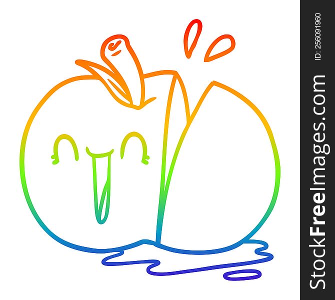 rainbow gradient line drawing of a happy cartoon sliced apple