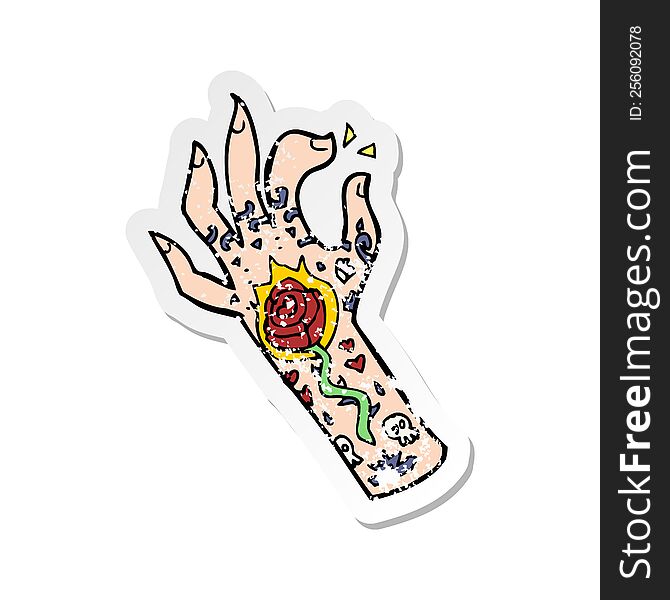 Retro Distressed Sticker Of A Cartoon Tattoo Hand