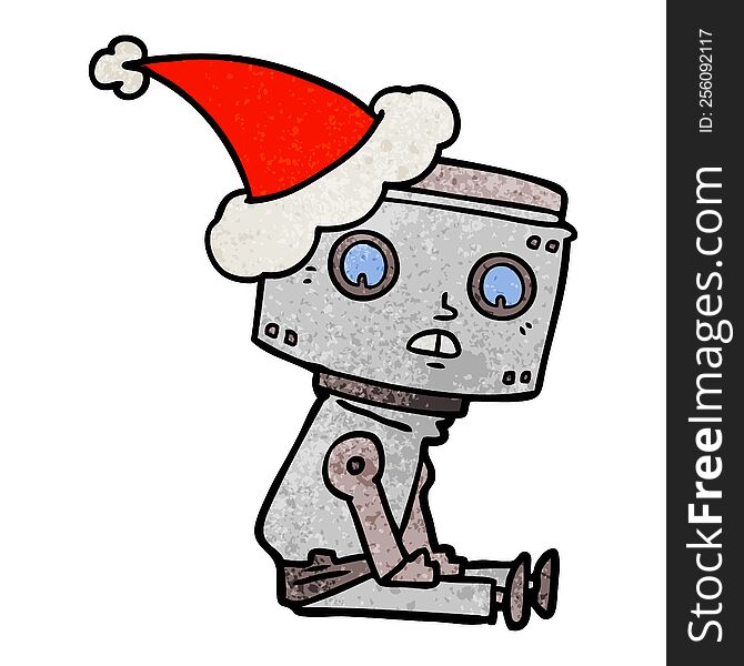 Textured Cartoon Of A Robot Wearing Santa Hat