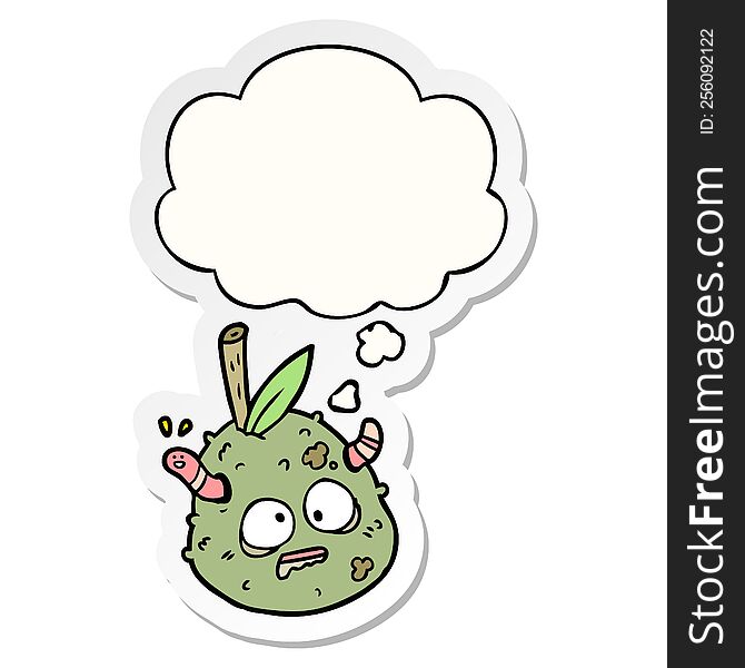 cartoon old pear with thought bubble as a printed sticker