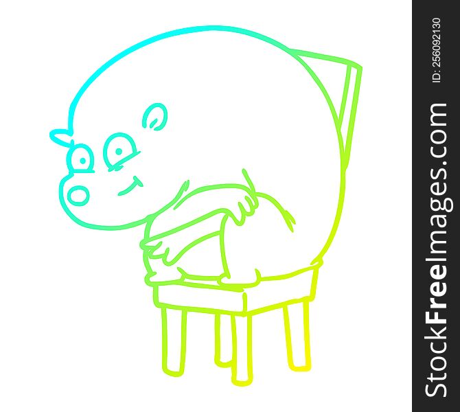 Cold Gradient Line Drawing Cartoon Bear Sitting On Chari